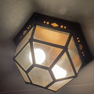 Vintage Hexagonal Metal Glass Outdoor Ceiling Light Fixture By Thom Clinefelter
